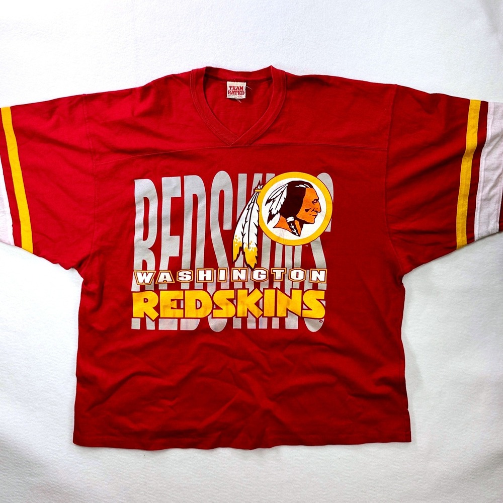 Vintage Washington Redskins Team Rated Shirt XXL USA Made 90s NFL V-Neck Red - Picture 3 of 11